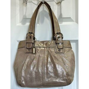 COACH - SOHO Pleated Shoulder Tote in Champagne Gold Metallic Leather w/Dustbag
